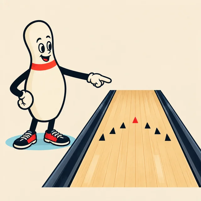 A Pin Pal points to the lane’s aiming arrows, with one highlighted in red.