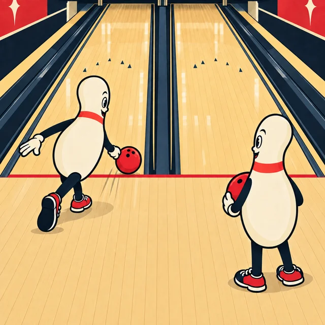One Pin Pal waits with a ball while a second takes a turn.